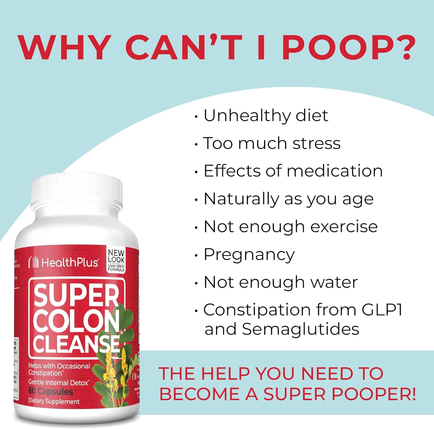 Health Plus Super Colon Cleanse 15 Day Supply of Gentle Gut Cleanse Detox, Psyllium Husk, Probiotics for Constipation Relief & Digestive Support, 60 Capsules - Image 3