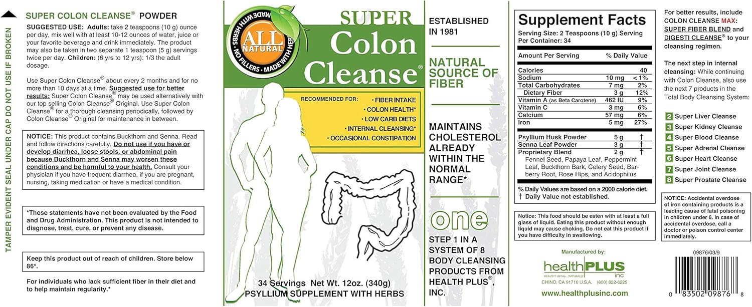 Health Plus Super Colon Cleanse - 10-Day Cleanse - Detox, Gluten Free, Dairy Free, Natural Herbal Ingredients (More than 1 Cleanse, 12 Ounces) - Image 2